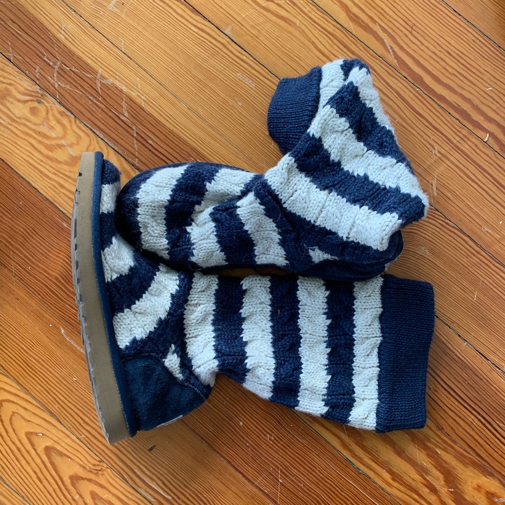 Navy and white stripped knit Ugg boots size 8